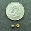 A small piece of gold sitting next to a coin.
