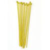 A bunch of yellow plastic toothpicks on top of each other.