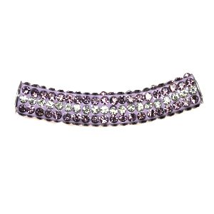 A purple and white bracelet is shown.