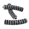 A pair of black and white motorcycle grips.