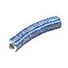 A blue and silver tube bead is shown.