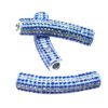 A pair of blue and white beads are sitting on top of each other.