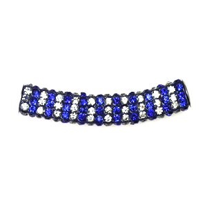 A blue and white bracelet with silver beads.