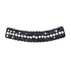 A black and silver bracelet with three rows of beads.