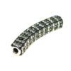 A silver tube with two rows of black and white stones.