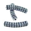 A pair of black and white beads with a number eight on each side.