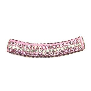 A pink and white bracelet with silver beads.