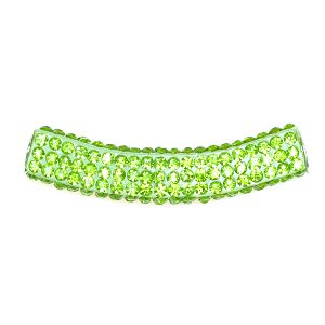 A green headband with many small beads on it.