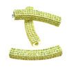 A pair of yellow beads with a number t on it.