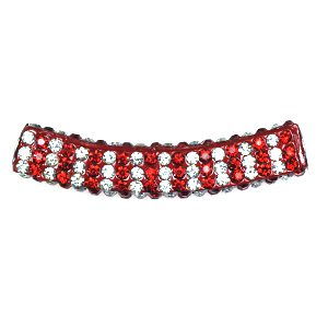 A red and white bracelet is shown.