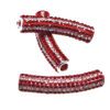 A pair of red and silver beads with clear rhinestones.