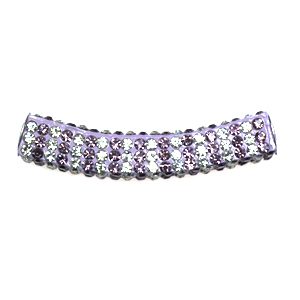 A purple and white bracelet is shown.