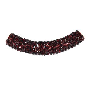 A red and black bead necklace is shown.