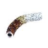 A white, brown and gold tube with many colors of beads.