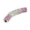 A pink and silver tube with many small beads