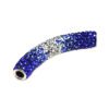 A blue and white tube with silver beads