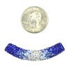 A coin and some blue and white beads