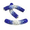 A pair of blue and white beads are sitting on top of each other.