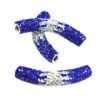 A pair of blue and white bicycle handlebar grips.