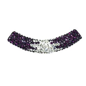 A purple and silver sequin belt with a metal buckle.