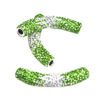 A green and white bicycle handlebar with the letter c