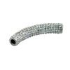 A silver tube with many rows of rhinestones.