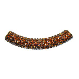 A brown curved bead with many small beads.