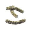 A pair of gold colored metal beads with a number eight on it.