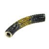 A black and gold tube bead with yellow rhinestones.