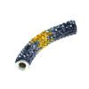 A close up of a tube with yellow and blue beads