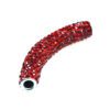 A red tube with many small beads on it.