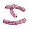A pair of pink and purple speckled handlebars.