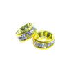 Two gold colored metal rings with blue and white stones.