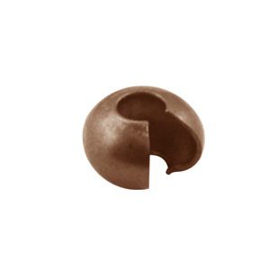 A chocolate ball with one bite taken out of it.