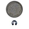 A coin and some metal ring on a white background