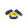 A set of three blue and yellow beads.