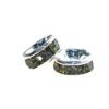 A pair of silver rings with green stones.