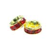 A pair of red and yellow beads sitting on top of each other.