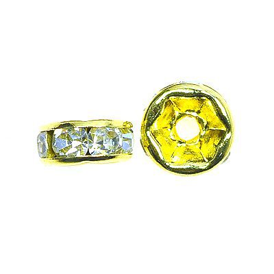 A pair of yellow and clear beads sitting next to each other.