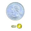 A coin and some yellow beads on a white background