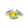 Three yellow and blue rings on a white background