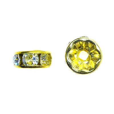 A pair of yellow and clear beads sitting next to each other.