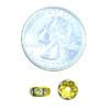 A coin and some yellow beads on a white background