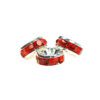 A set of three red beads sitting on top of each other.