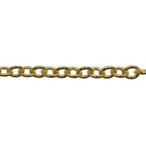 A chain that is gold colored and has some type of object on it.