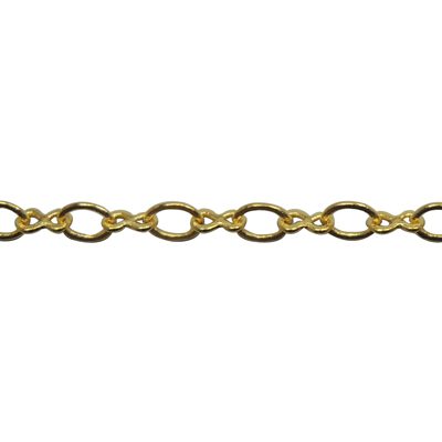 A chain that is gold colored and has a small link.