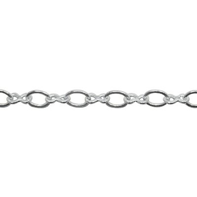 A chain that is silver colored and has a small link.