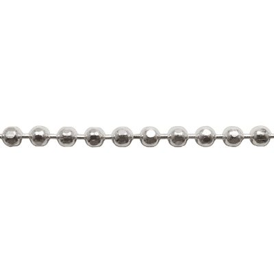 A silver chain with many small balls on it.