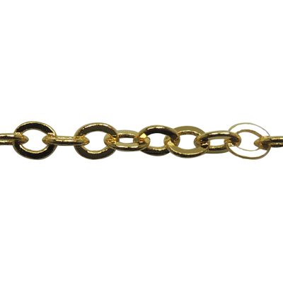 A chain with a gold colored link and a key hole.