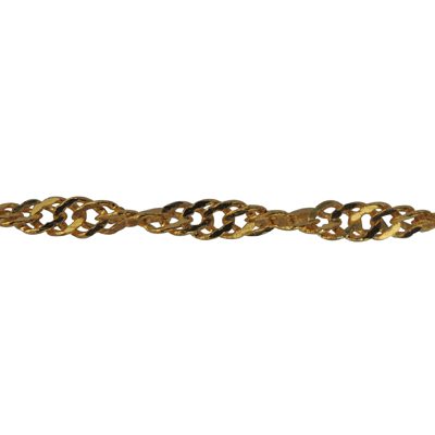 A gold chain with a pattern of intertwining.